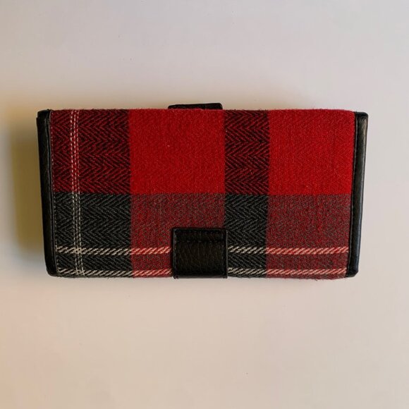 Hurley Red & Black Plaid Wool Wallet with Studded Leather Trim - Picture 2 of 6